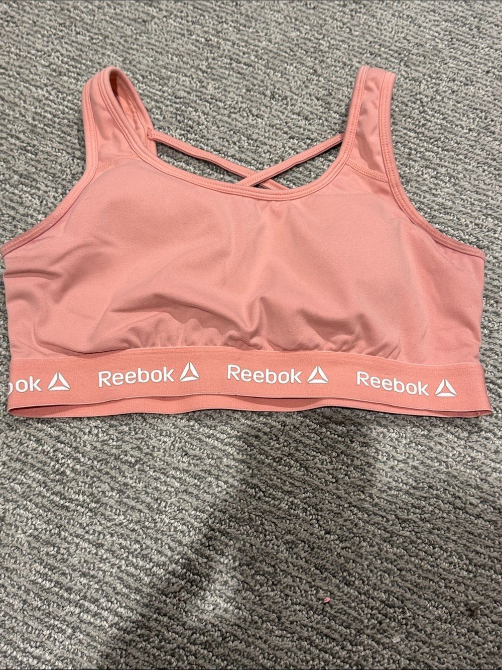 Reebok Peach Pink Crisscross-Back Sports Bra with Logo Band